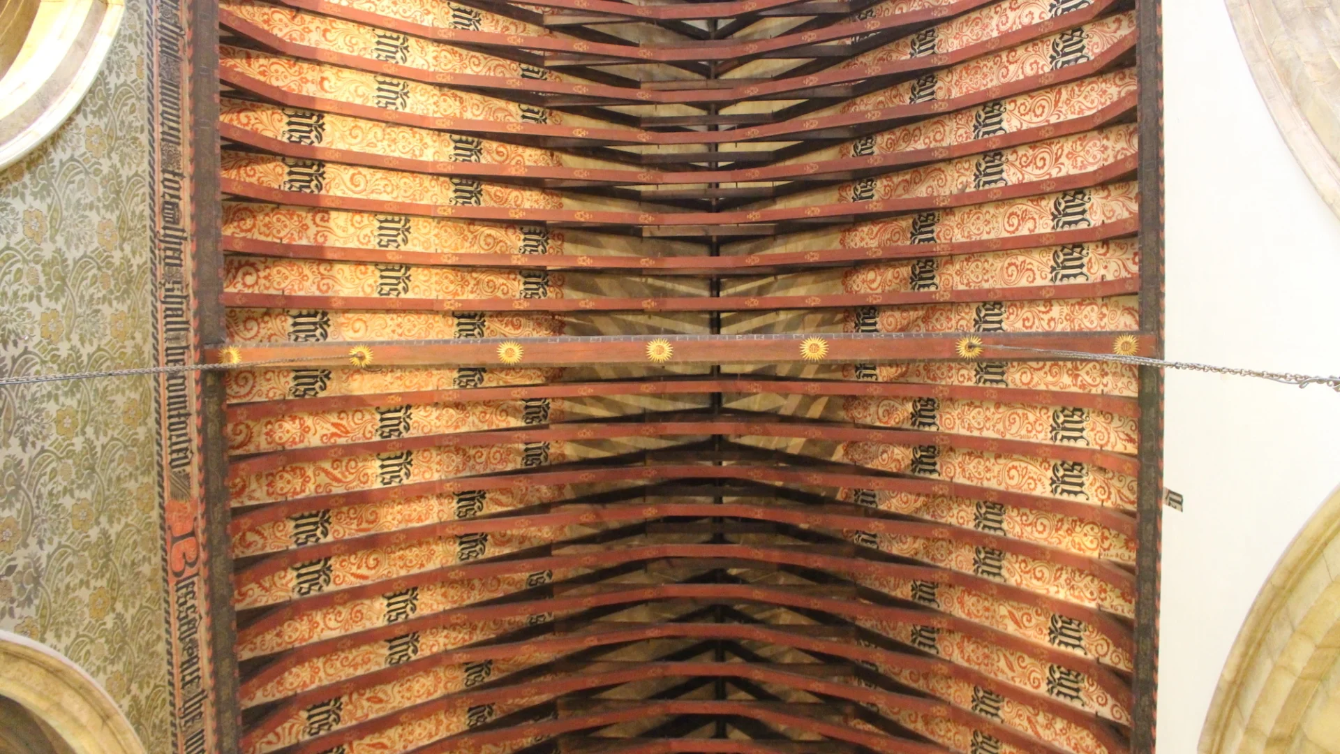 Wooden roof with gold and red decoration