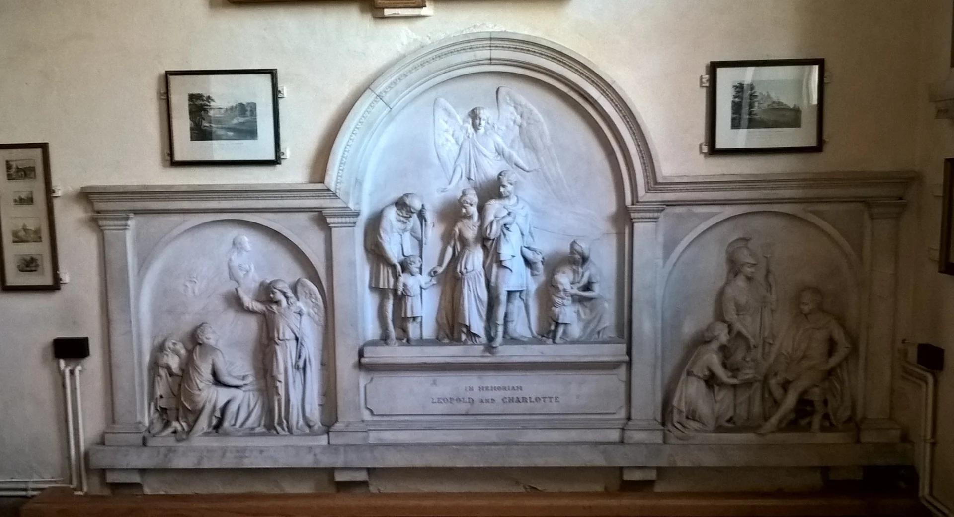 white marble monument to Princess Charlotte and Leopold from Queen Victoria