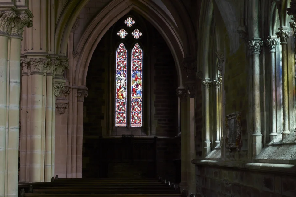 Multi-coloured stained glass window