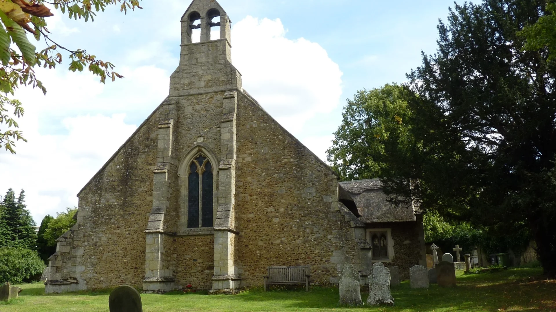 Church exterior end wall with double bellcote