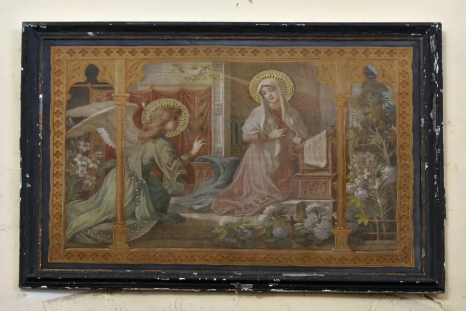 Old painting depicting the Angel and St Mary