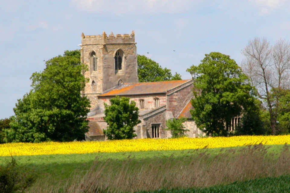 View of the church from the fields around it.