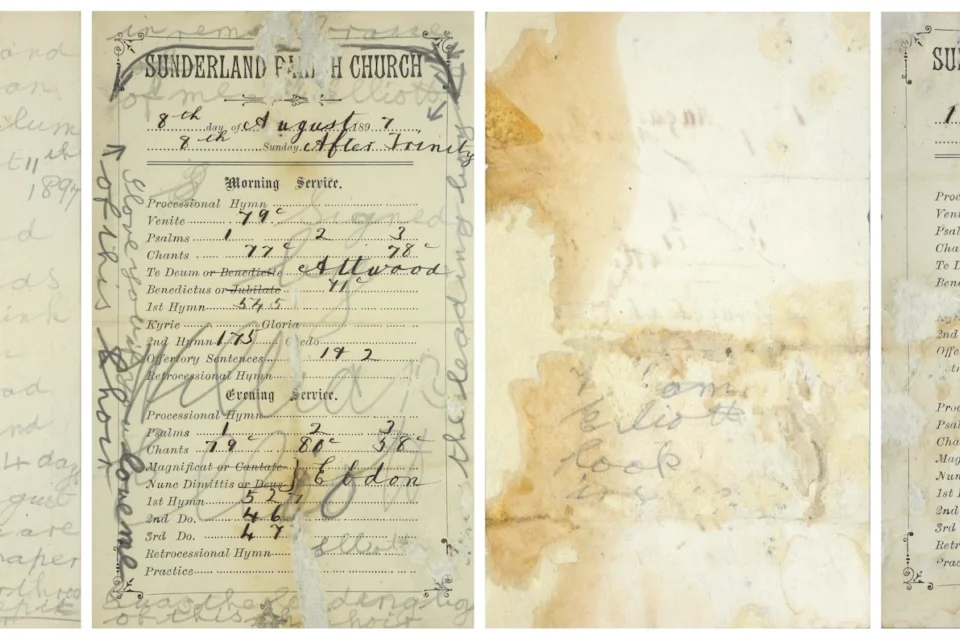 Four old, weathered hand written letters with black ink writing.
