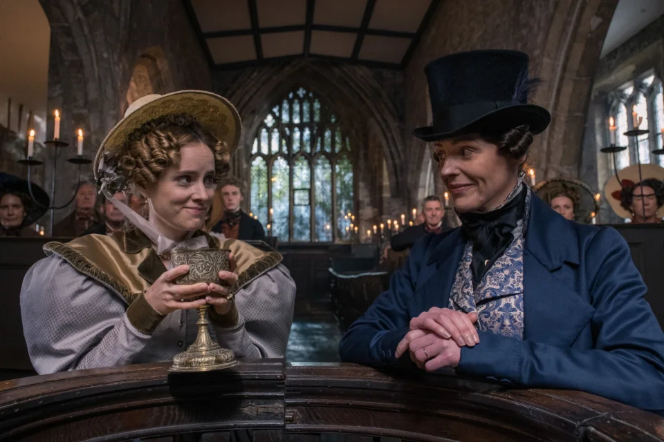 Anne Lister, played by Suranne Jones, and Ann Walker, played by Sophie Rundle, seal their union by taking communion together in Holy Trinity Church, York.