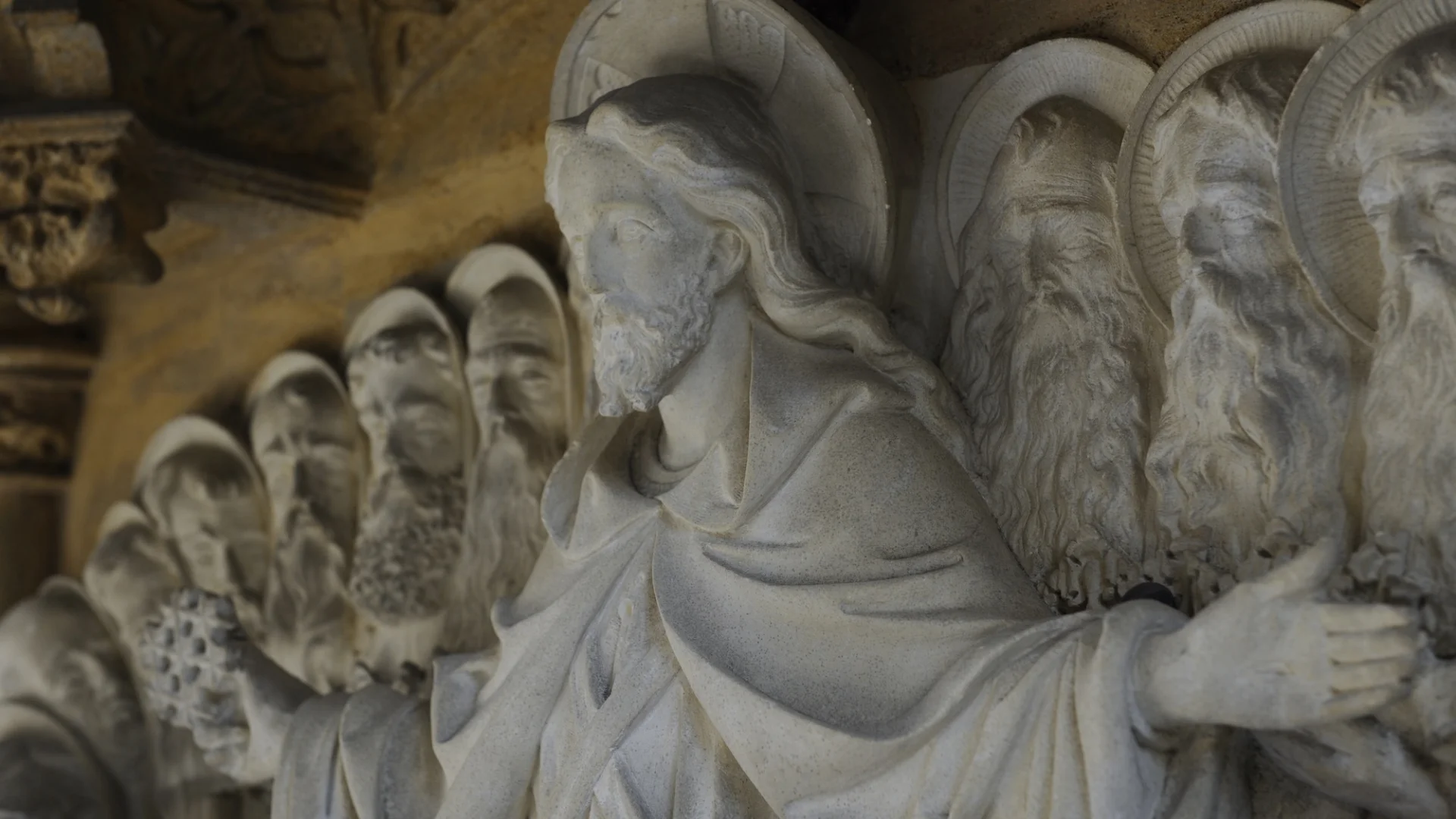 stunning stone carved jesus and the disciples on the internal wall