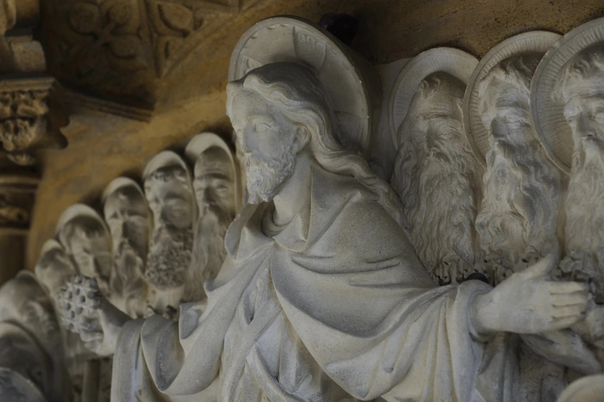 stunning stone carved jesus and the disciples on the internal wall